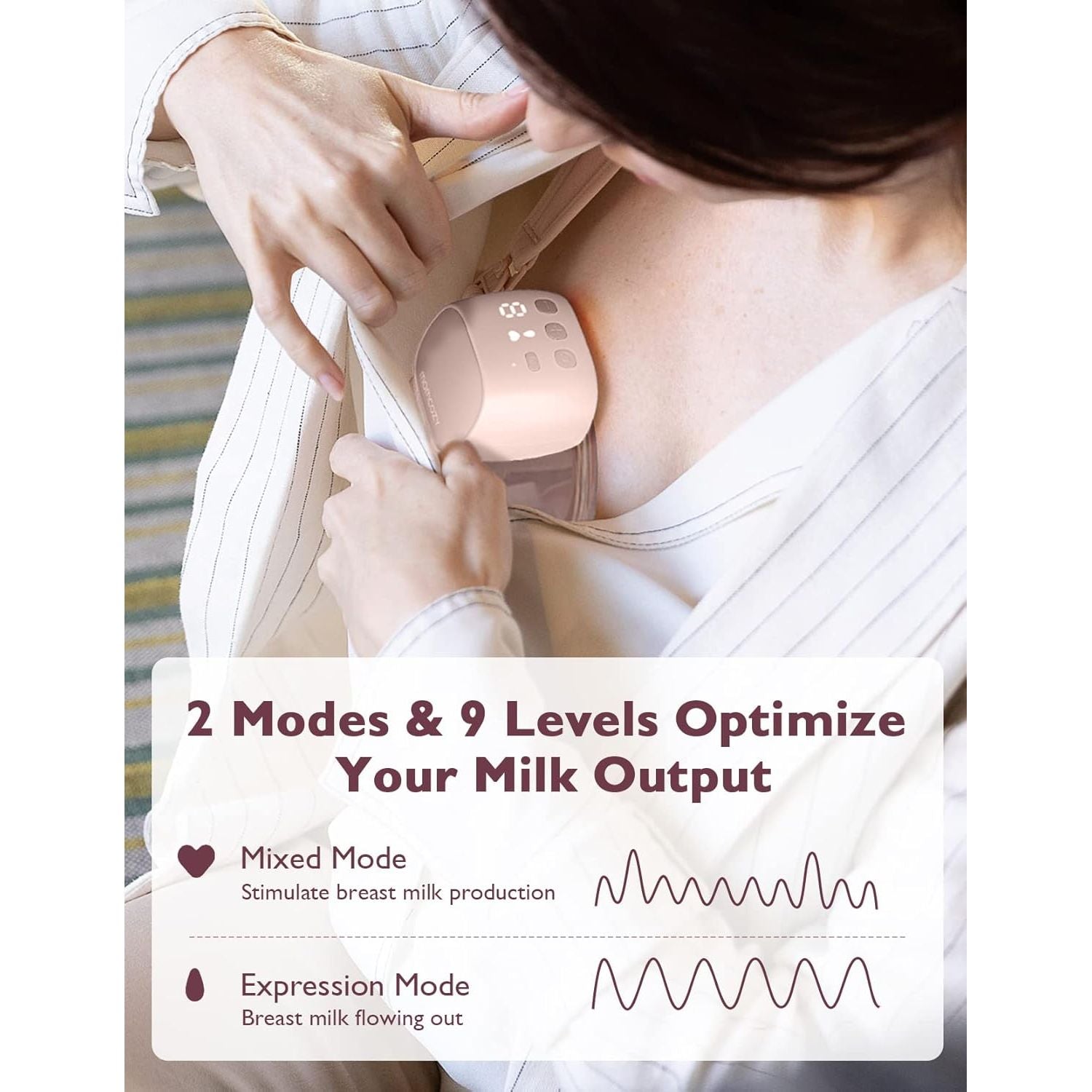 Momcozy S9 Pro Double Wearable, Hands-Free Portable Electric Breast Pump with 2 Modes & 9 Levels Pink - 24mm BP099-PU00BA-A