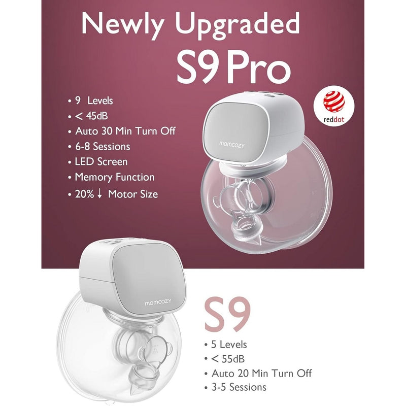 Momcozy S9 Pro Single Wearable, Hands-Free Breast Pump with LED Display,  with 2 Modes & 9 Levels Grey BP089-GR00BA-A