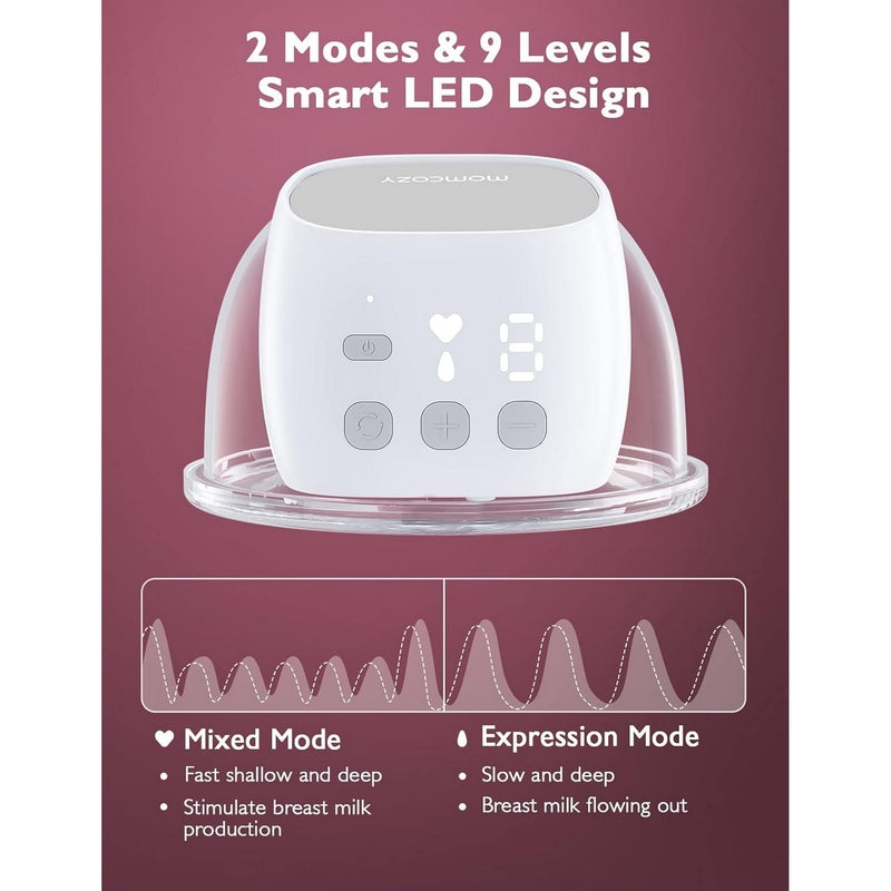 Momcozy S9 Pro Single Wearable, Hands-Free Breast Pump with LED Display,  with 2 Modes & 9 Levels Grey BP089-GR00BA-A