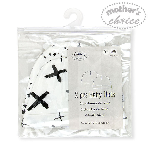 Mother's Choice Baby Cap Pack of 2  Black/White IT2788 Age- Newborn & Above
