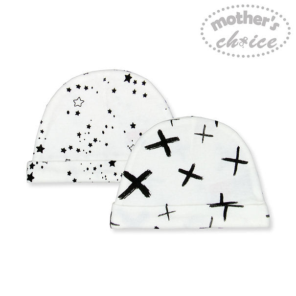 Mother's Choice Baby Cap Pack of 2  Black/White IT2788 Age- Newborn & Above