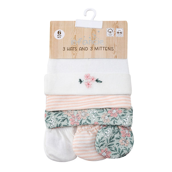 Mother's Choice Tropical 6-Piece Baby Gift Set- 3 Hats & 3 Mitten Multicolor IT5201 Age- Newborn to 6 Months