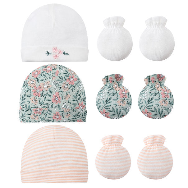 Mother's Choice Tropical 6-Piece Baby Gift Set- 3 Hats & 3 Mitten Multicolor IT5201 Age- Newborn to 6 Months