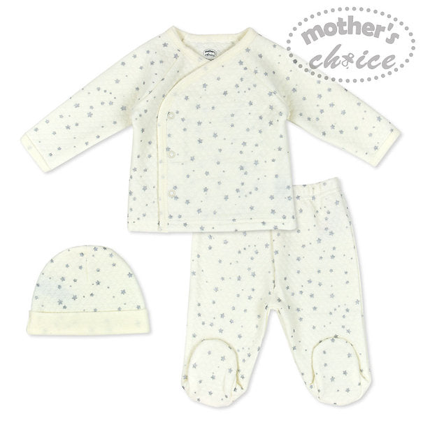 Motherschoice 3-Piece Star Themed Quilted Set of 3- Top, Leggings & Cap White/Grey IT3378