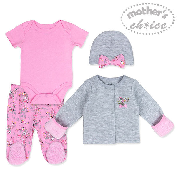 Motherschoice Baby 4-Piece Starter Layette Set Pink/Grey IT3375