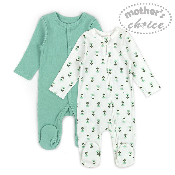 Motherschoice Baby Growers/ Sleepsuit Rompers Green/White IT3577