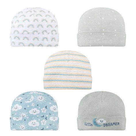 Motherschoice Infant 5 Pack Baby Hats IT5470 Multicolor Age- Newborn to 6 Months 