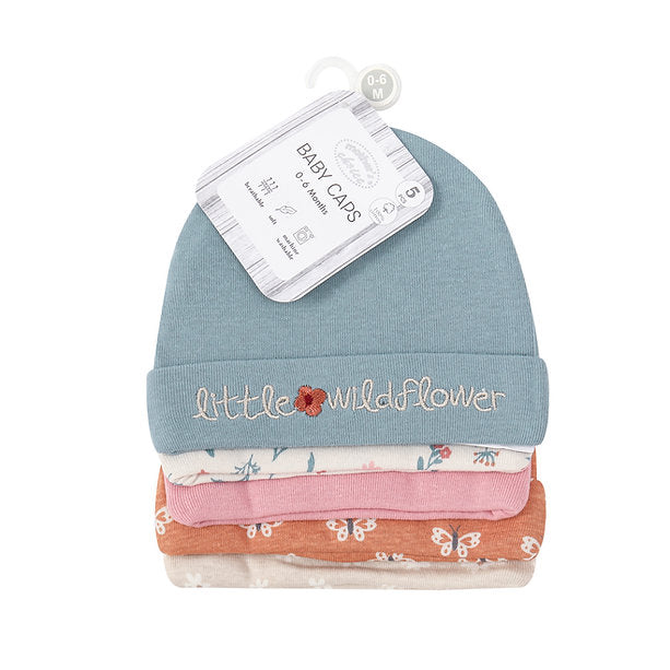 Motherschoice Infant Girls 5 Pack Baby Hats IT4969 Multicolor Age- Newborn to 6 Months