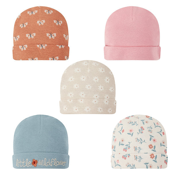 Motherschoice Infant Girls 5 Pack Baby Hats IT4969 Multicolor Age- Newborn to 6 Months