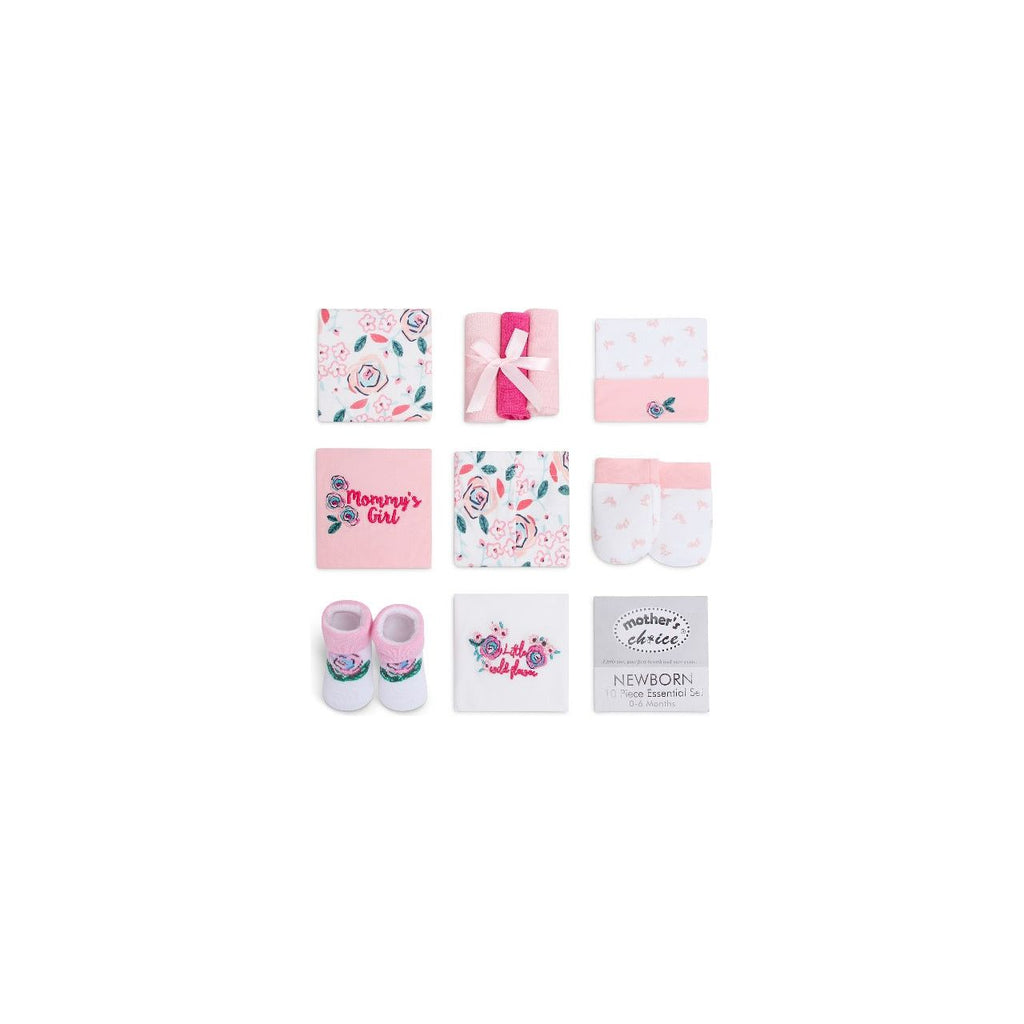 Motherschoice Newborn Girls Essentials 10-Piece Floral Gift Box White/Pink Age- Newborn & Above IT3686