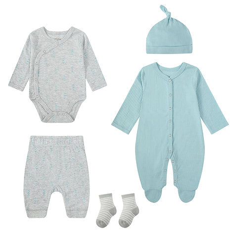 Motherschoice Waffle & Ribbed 5-Piece Starter Layette Set IT4400 Blue/Grey