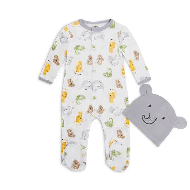 Motherschoice baby Boys Jungle Themed Footed Pyjama/ Romper with Cap IT3579
