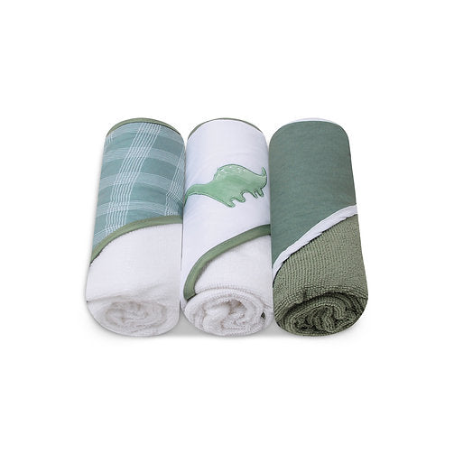 Motherschoice Dinosaur Baby Hooded Towel Pack of 3  IT4344 White/Green Age- Newborn & Above