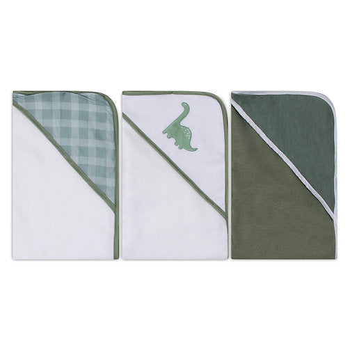 Motherschoice Dinosaur Baby Hooded Towel Pack of 3  IT4344 White/Green Age- Newborn & Above