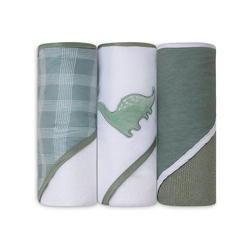 Motherschoice Dinosaur Baby Hooded Towel Pack of 3  IT4344 White/Green Age- Newborn & Above