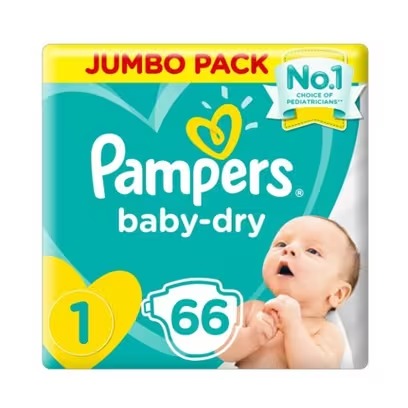Pampers Baby-dry Jumbo Size 1 Newborn 66 Pack