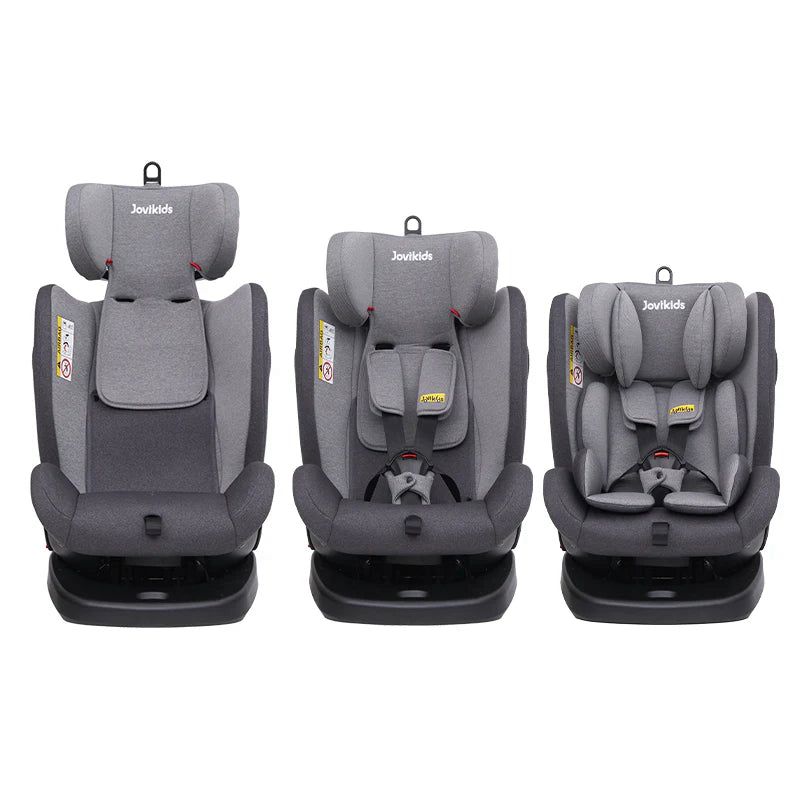 Jovikids Isofix with Top Tether 360 Degree Swivel Car Seat, Group 0/1/2/3 (WD002) Grey Age- newborn to 12 Years