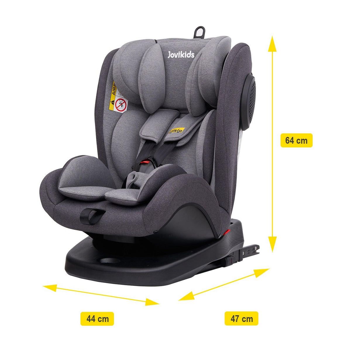 Jovikids Isofix with Top Tether 360 Degree Swivel Car Seat, Group 0/1/2/3 (WD002) Grey Age- newborn to 12 Years
