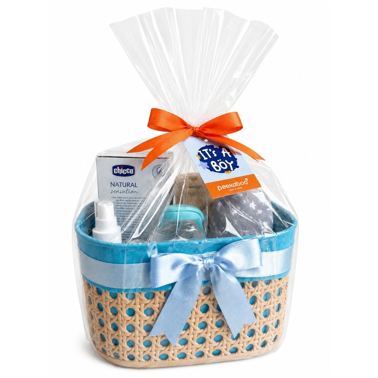 Peekaboo & Chicco Newborn Essentials Baby Boy Gift Basket Set of 7 Age- Newborn & Above