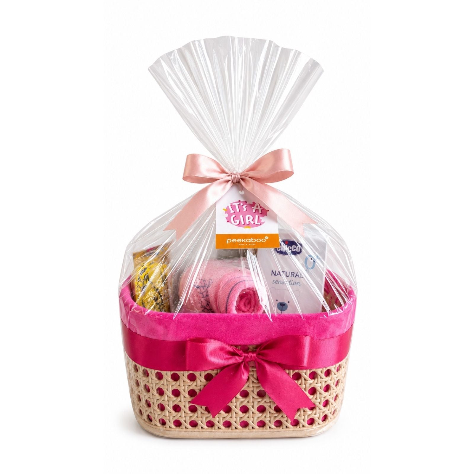 Peekaboo & Chicco Newborn Essentials Baby Girl Gift Basket Set of 7 Age- Newborn & Above