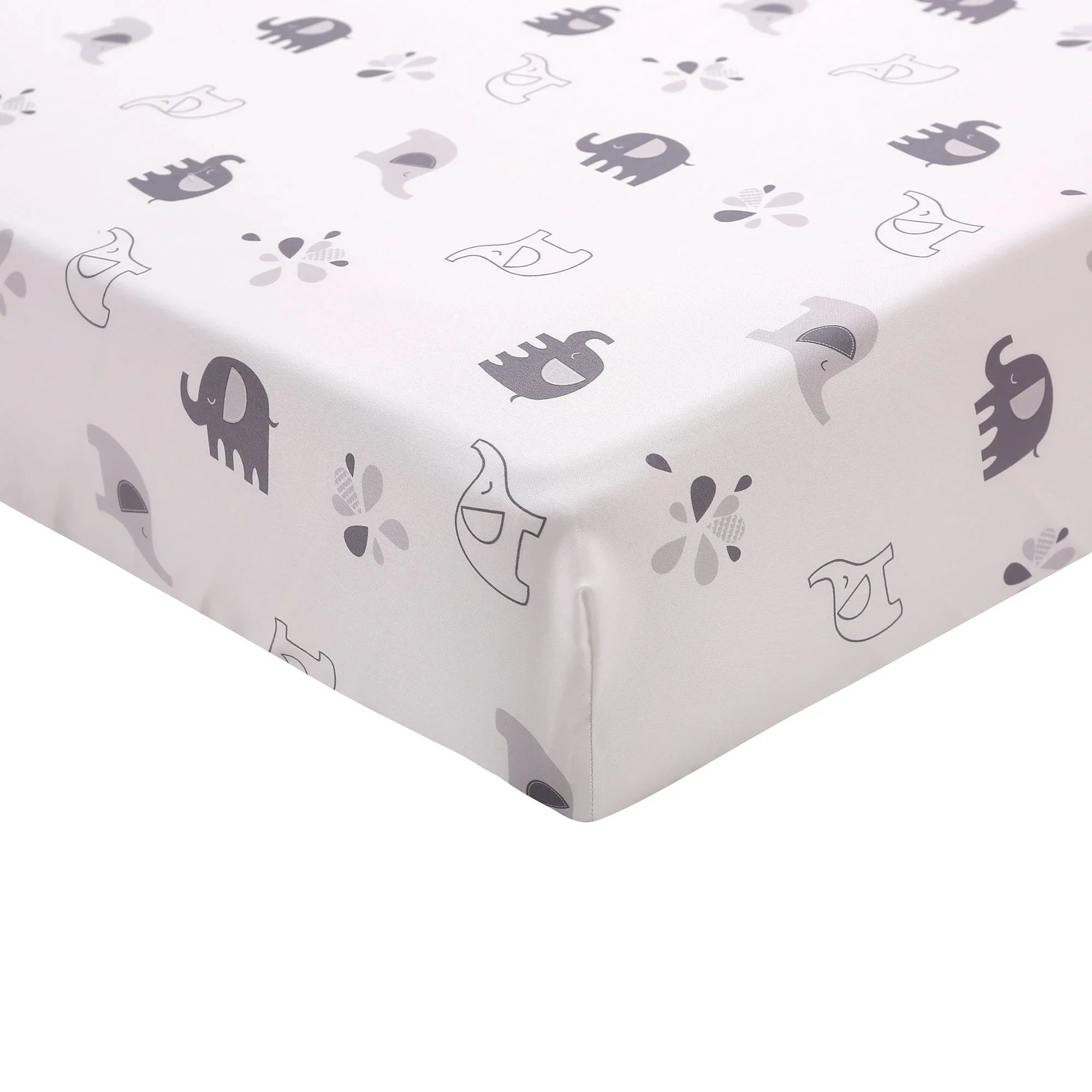 Peekaboo Elephant Themed 3-Piece Toddler/Crib 100% Organic Cotton Bedding Set (Fitted Bedsheet, Duvet Cover, Pillow Cover) White Age- 18 Months to 5 Years