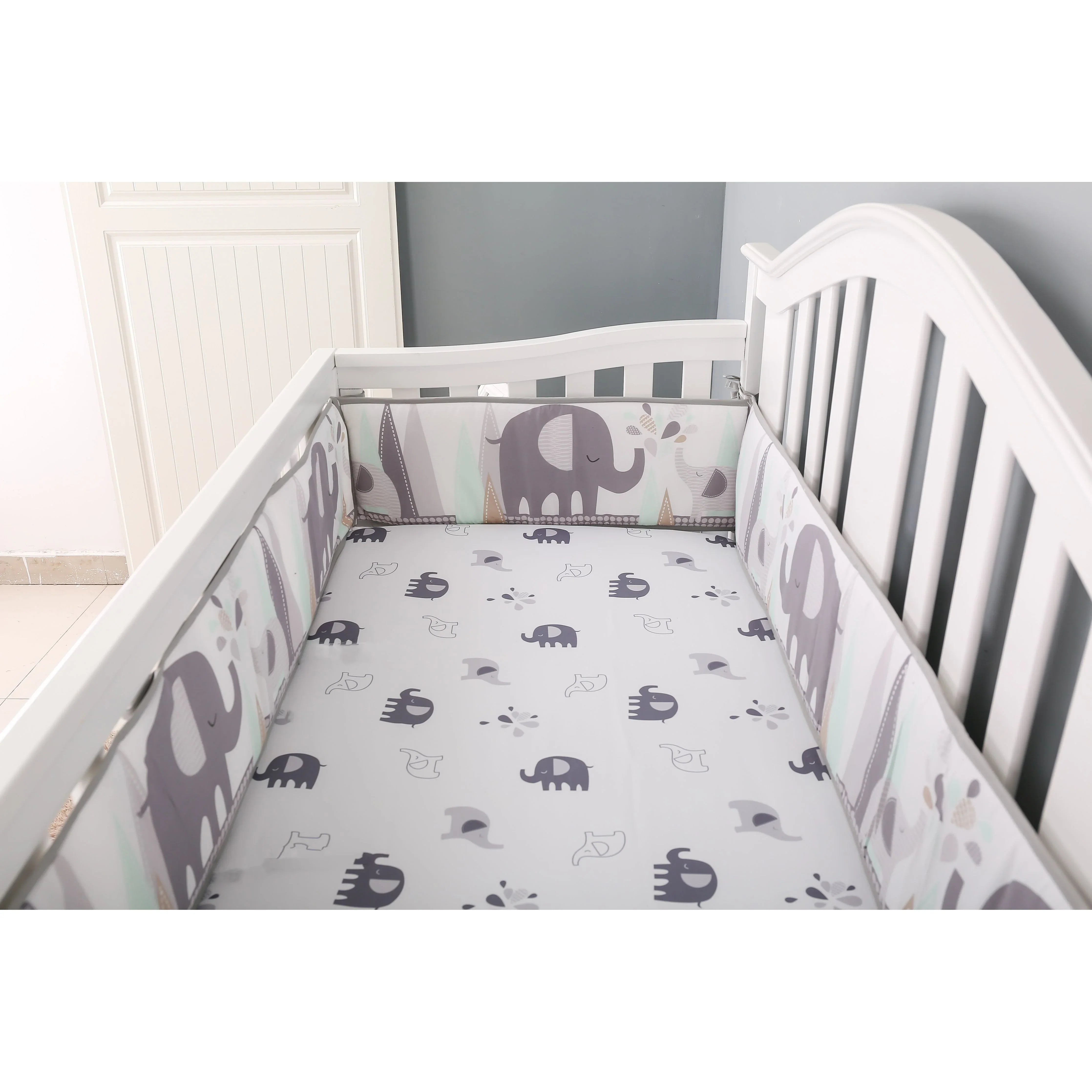 Peekaboo Elephant Themed 3-Piece Toddler/Crib 100% Organic Cotton Bedding Set (Fitted Bedsheet, Duvet Cover, Pillow Cover) White Age- 18 Months to 5 Years