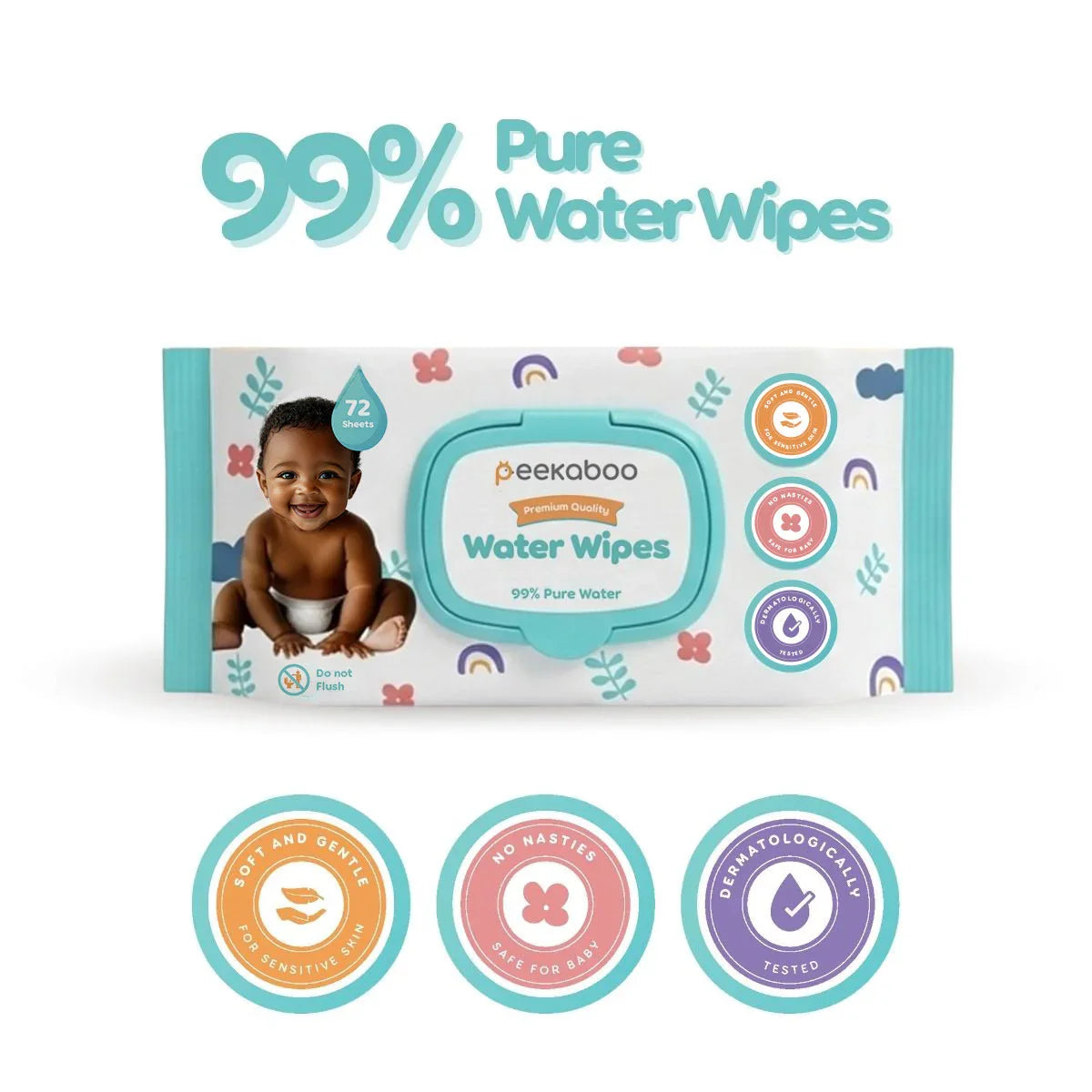Peekaboo Premium Baby Water Wipes  99% Water Jumbo Pack of 1728 Wipes (24 x 72) Age- Newborn & Above