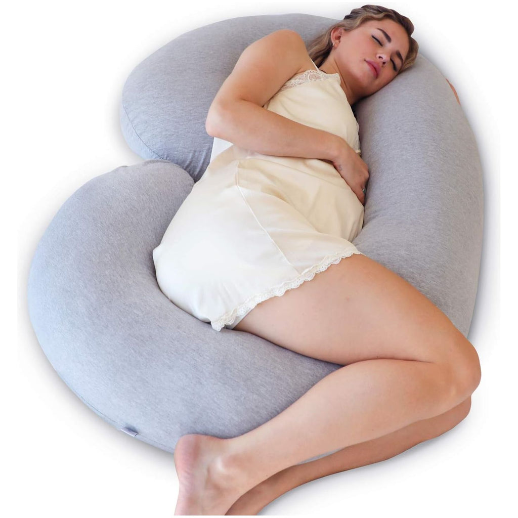 PharMeDoc C-Shaped Full Body Maternity Pregnancy Pillow with Gray Jersey Cover