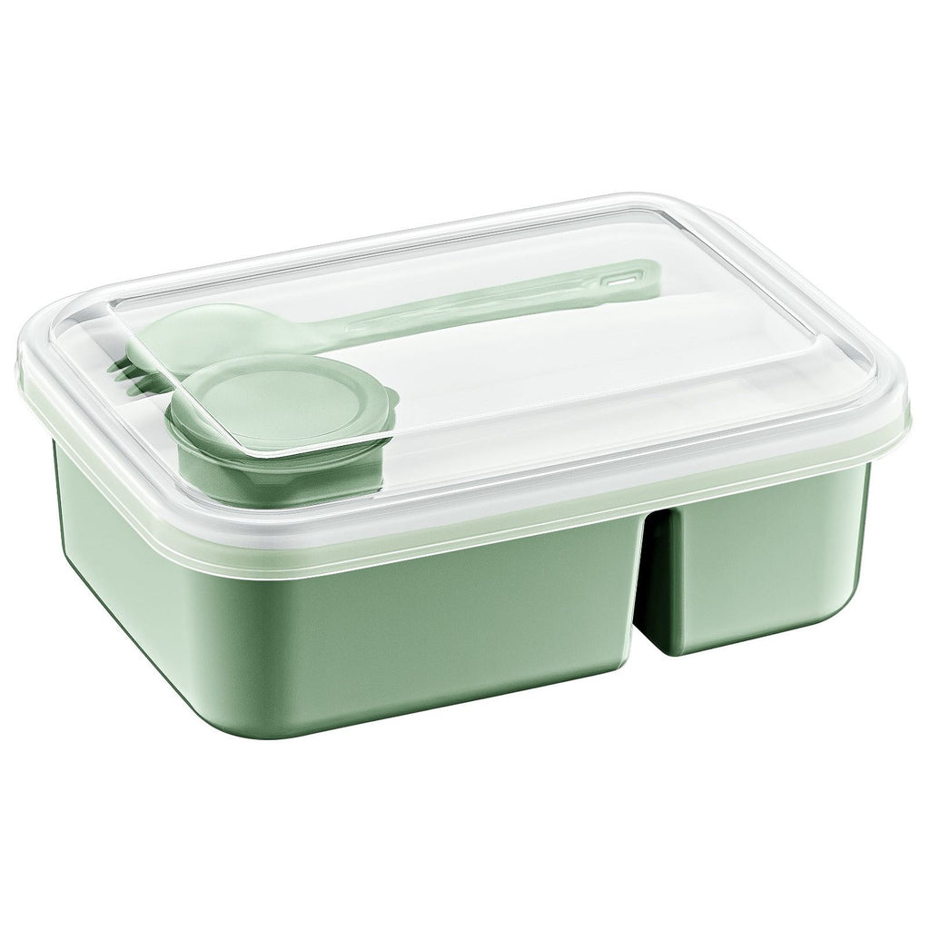 Pibi 2-Compartment Lunch Box With Fork + Spoon + Sauce Box Green Age- 5 Years & Above