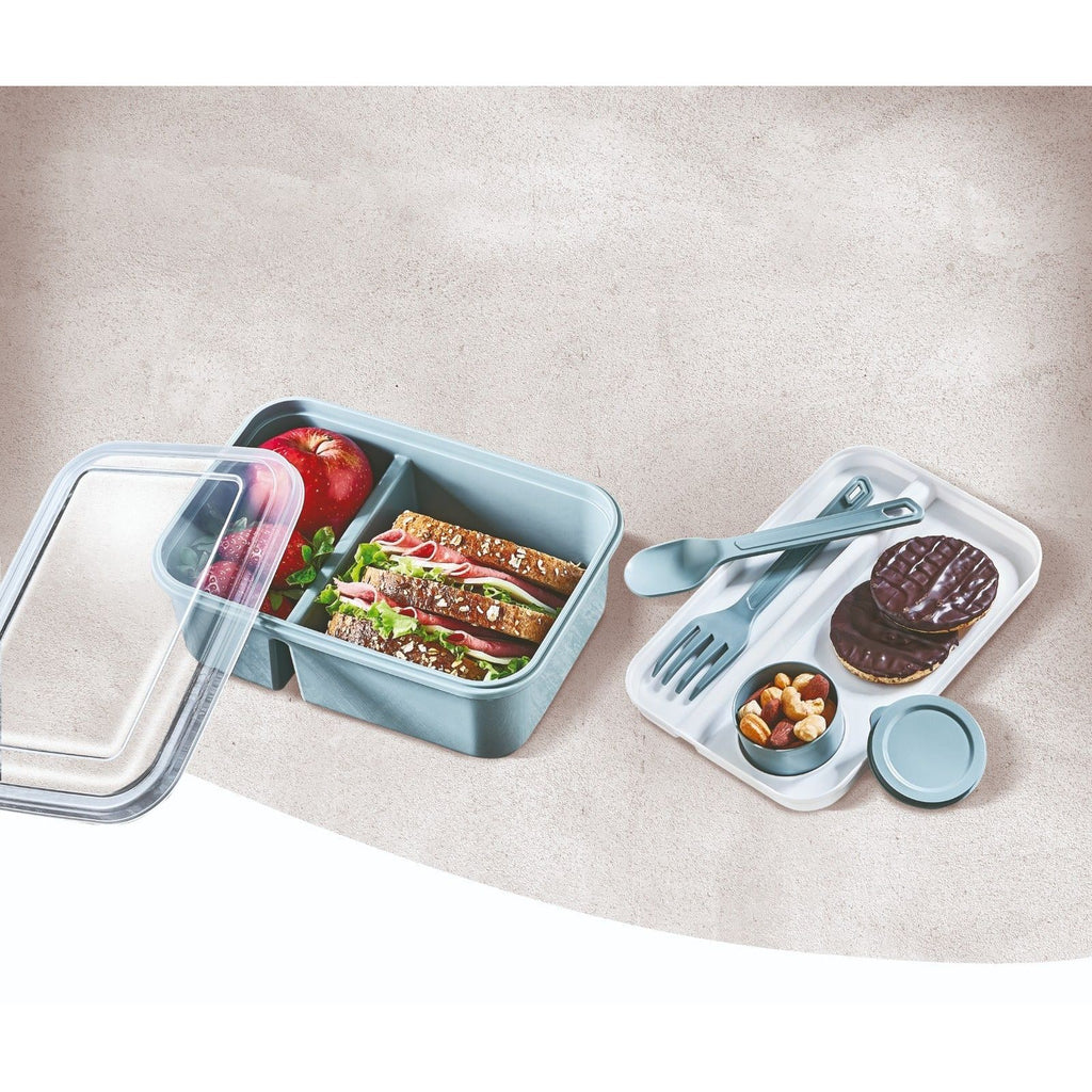 Pibi 2-Compartment Lunch Box With Fork + Spoon + Sauce Box Green Age- 5 Years & Above