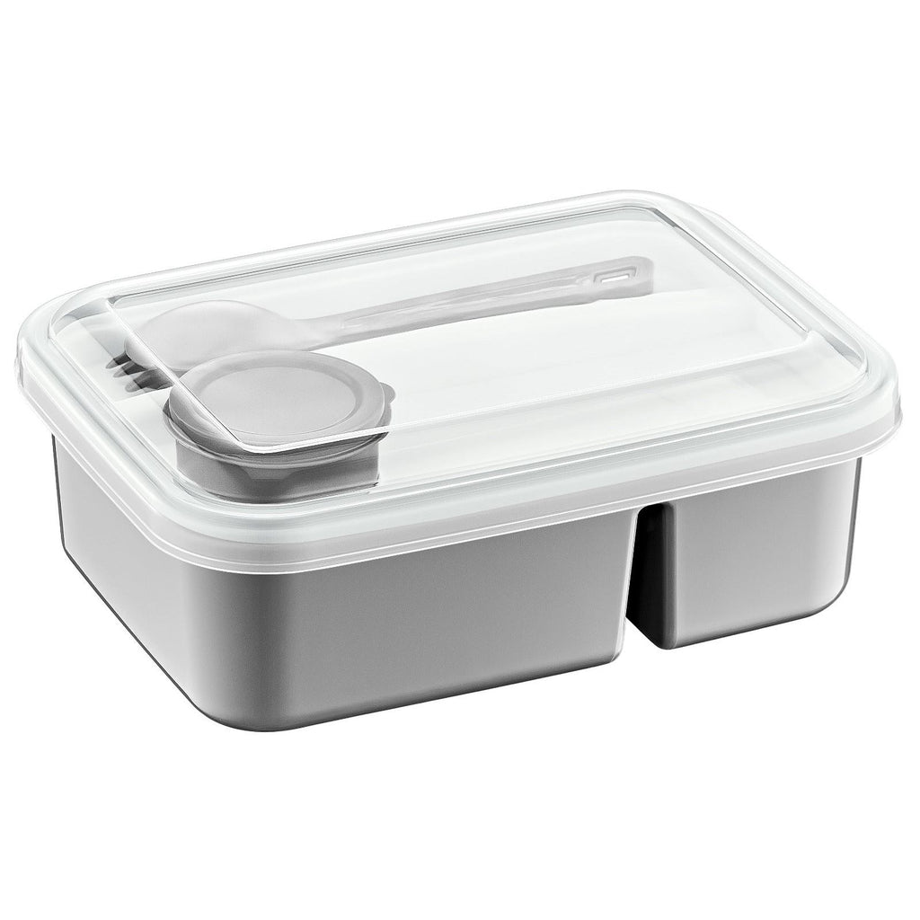Pibi 2-Compartment Lunch Box With Fork + Spoon + Sauce Box Grey Age- 5 Years & Above