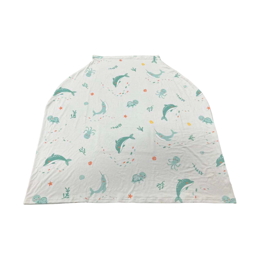 Pibi 2-in-1 Sea Animals Printed Baby Nursing Cover for Moms Sky Blue
