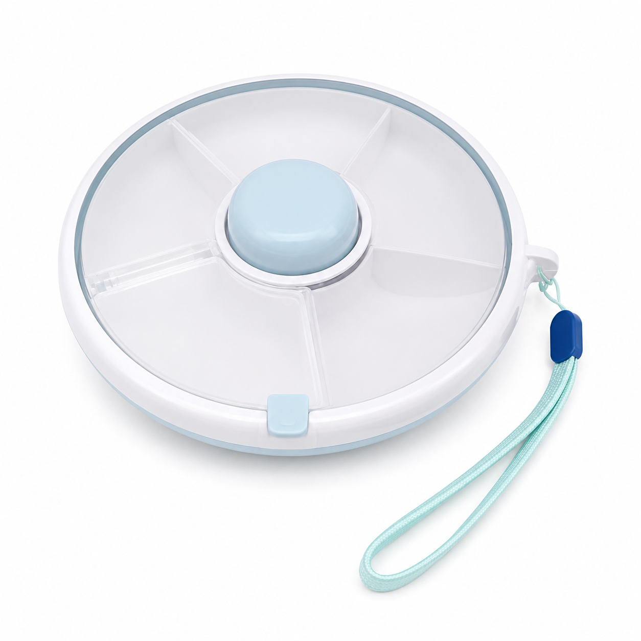 Pibi 360° Rotating 5-Compartment Portable Snack Box with Leak-Resistant Lid BPA Free Blue Age- 6 Months & Above