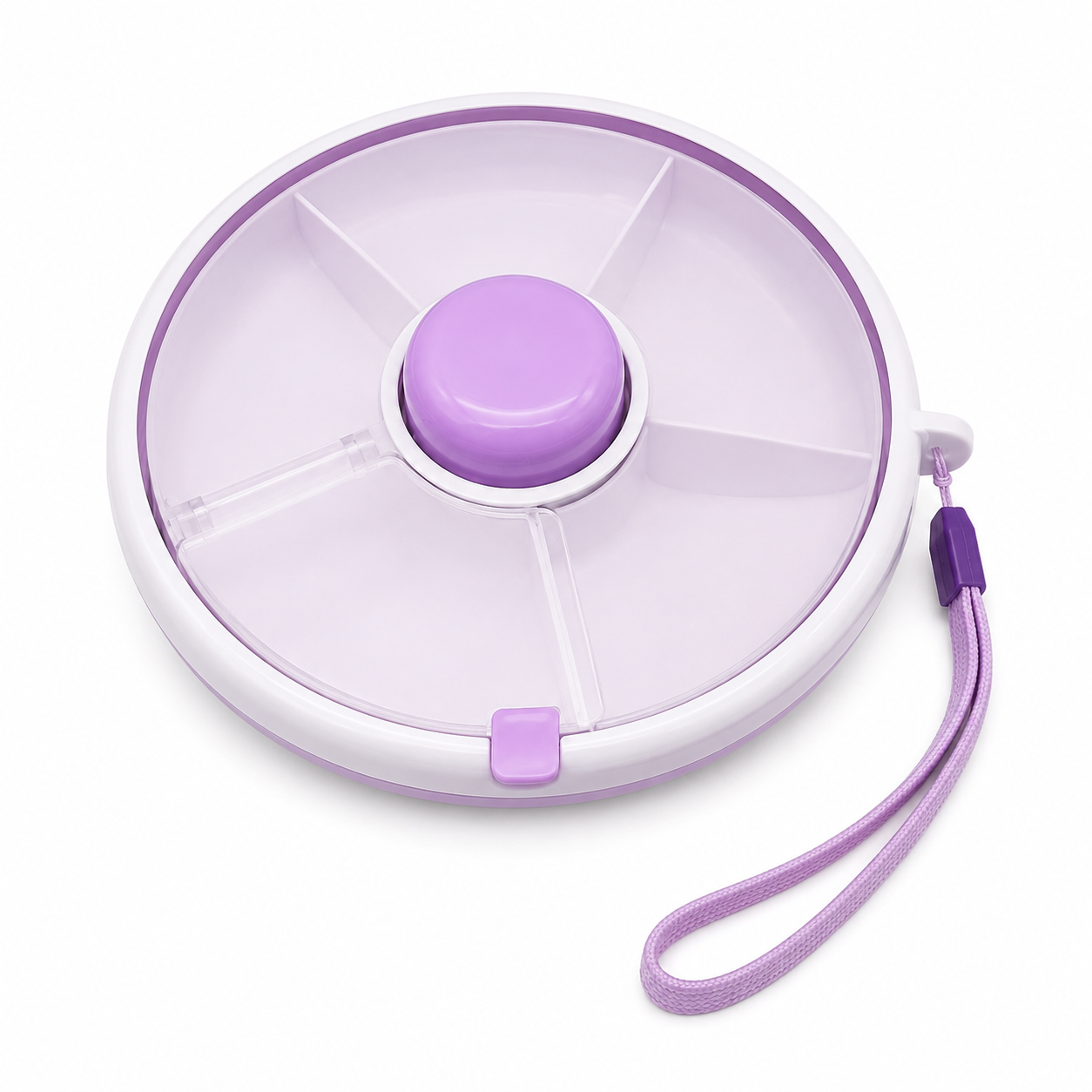 Pibi 360° Rotating 5-Compartment Portable Snack Box with Leak-Resistant Lid  BPA Free Lilac Age- 6 Months & Above