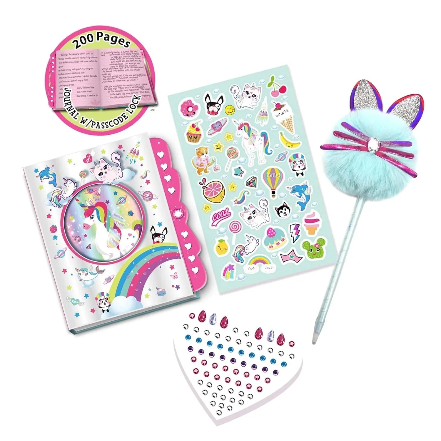 Pibi Blue Kitty Secret Lock Journal Set DIY Kit Multicolor Age- 4 Years & Above