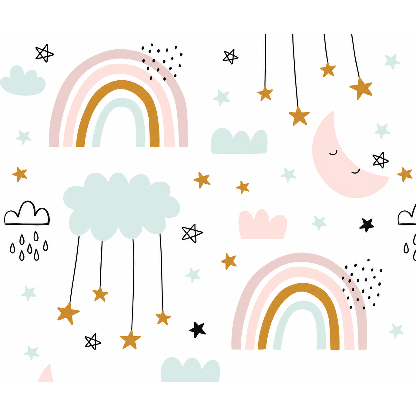 Pibi Cute Clouds, Moon, Stars & Rainbow Themed Gift Wrapping Paper 50 x 70 cm Multicolor