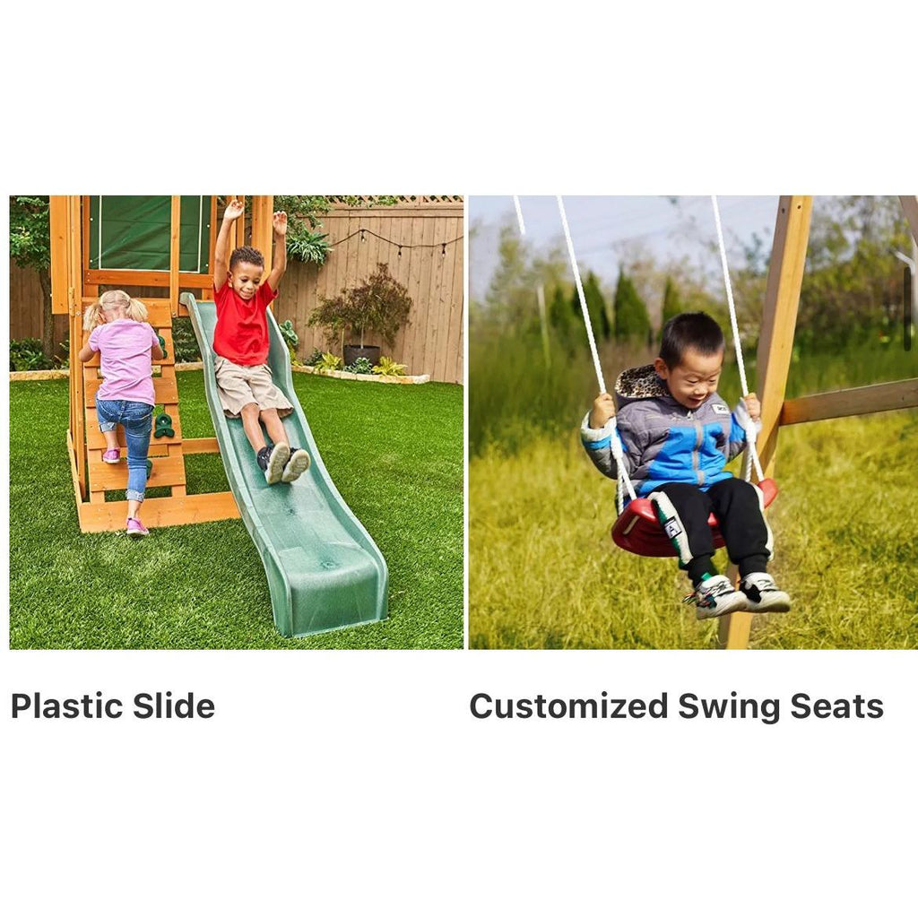 Pibi  Cute Squirrel Outdoor Backyard Wooden Kids Swing Set Playset with 8-Inch Slide Multicolor Age- 3 Years & Above