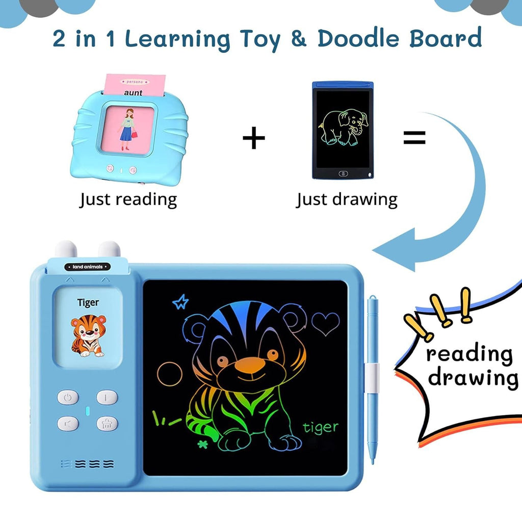 Pibi Kids 2-in-1 Doodling Board & Learning Toy with 224 Talking Flash Cards Blue Age- 3 Years to 7 Years