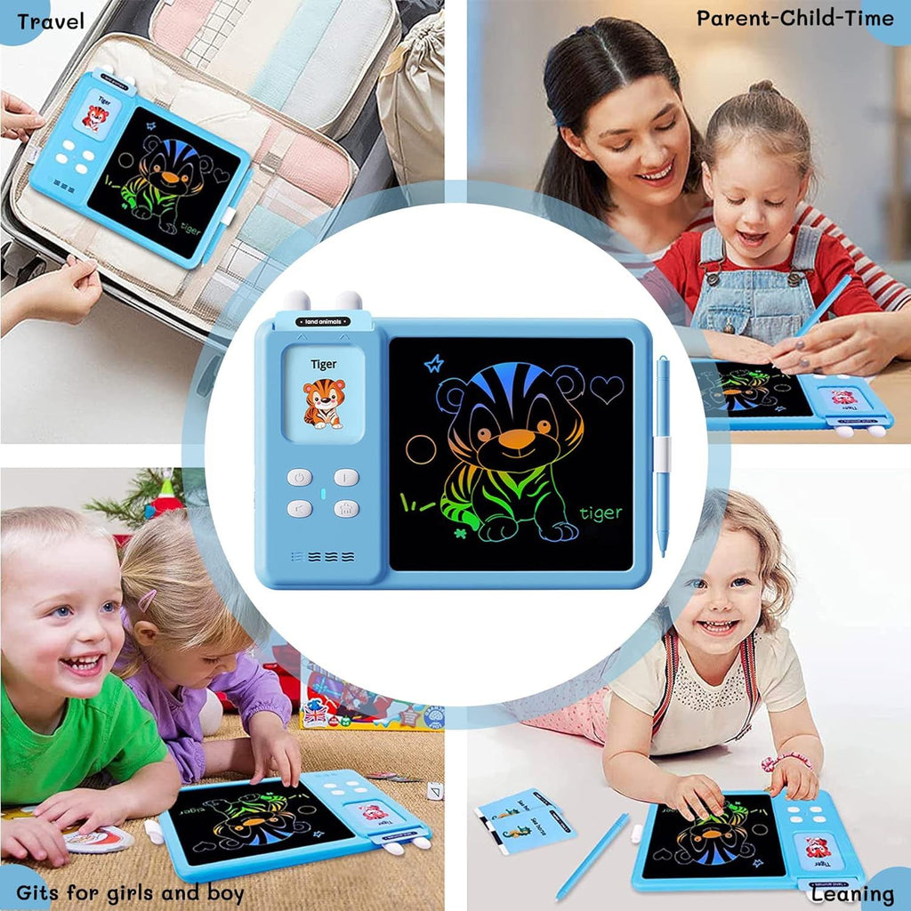 Pibi Kids 2-in-1 Doodling Board & Learning Toy with 224 Talking Flash Cards Blue Age- 3 Years to 7 Years