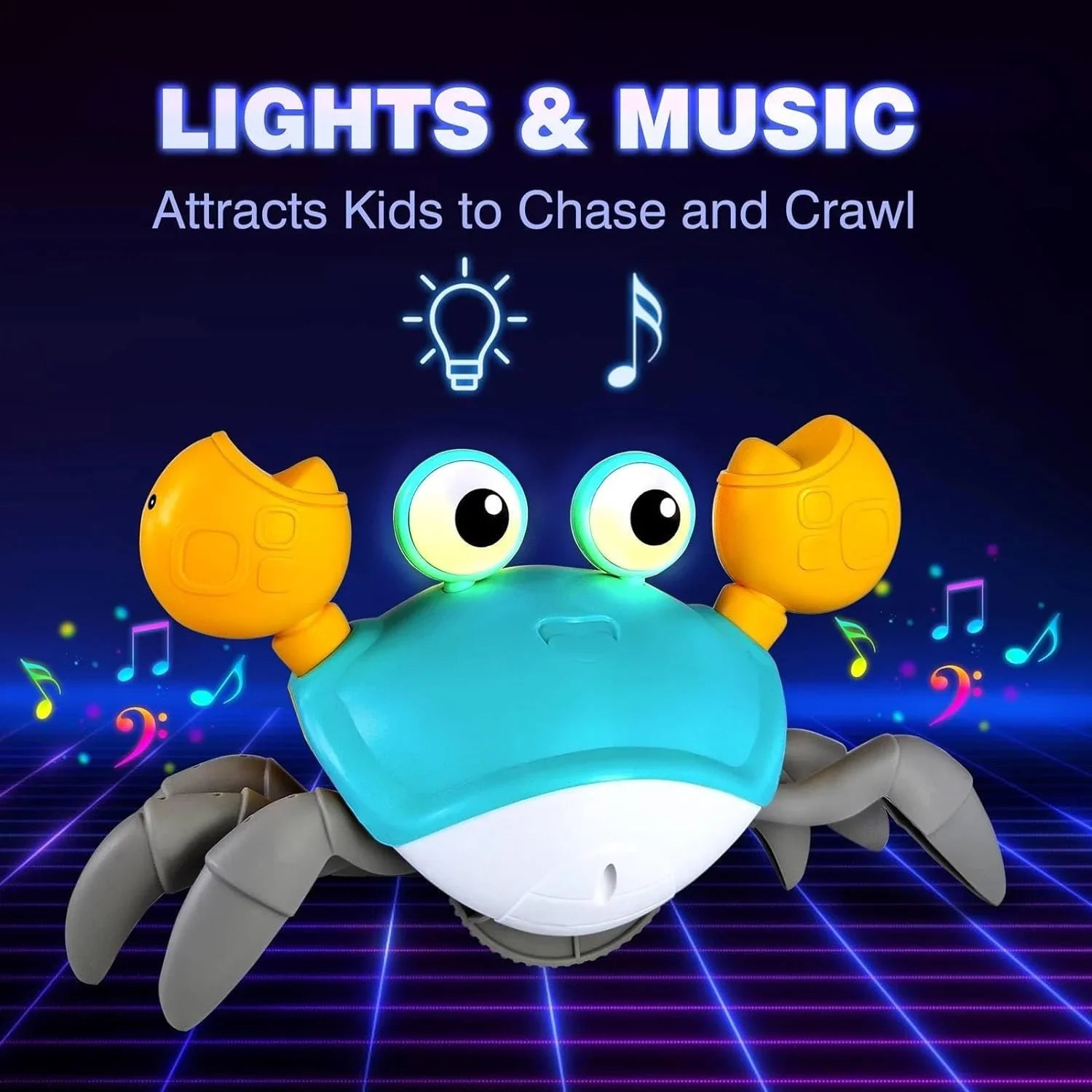 Krabbe Babyspeelgoed, Crawling Crab met muziek en licht, interactief sensorisch speelgoed, babymuziekspeelgoed, tummy time toys, kruipspeelgoed voor 6-12-18 maanden, 1-3 jaar, cadeau voor jongens en