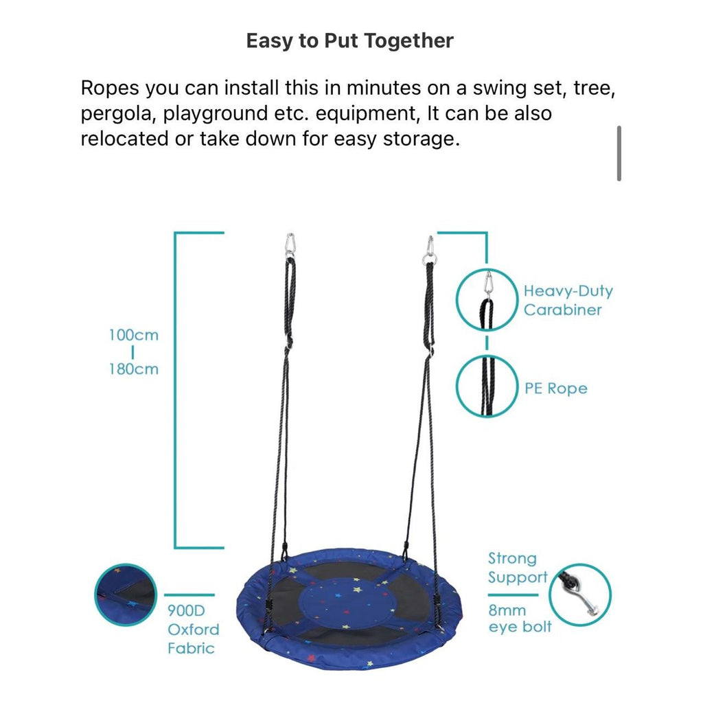 Pibi Portable  Outdoor Platform Tree Swing Saucer (100 cm Diameter) with Hanging Rope Blue/Black Age- 3 Years & Above