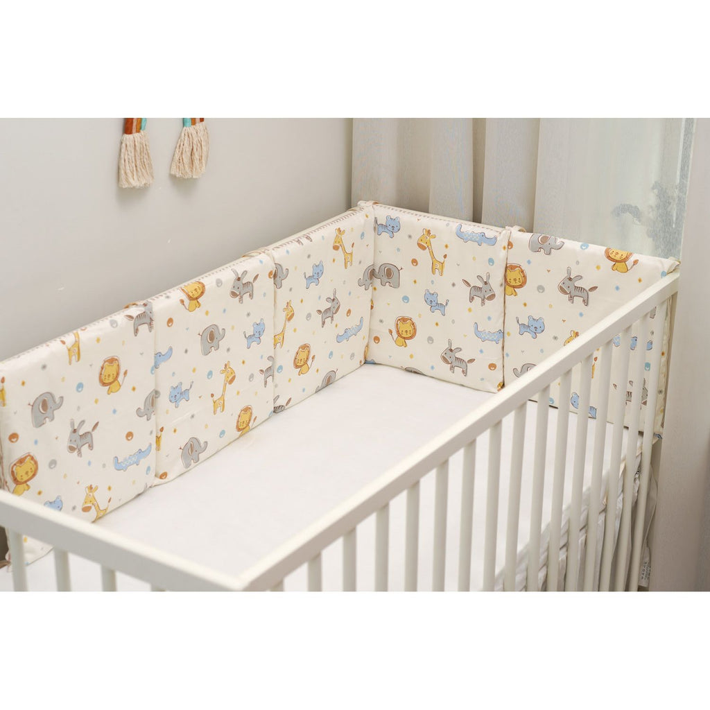 Pibi Premium Jungle Themed Printed Reversible Cot Bumper Cream (180 X 30 cm) Age- Newborn & Above