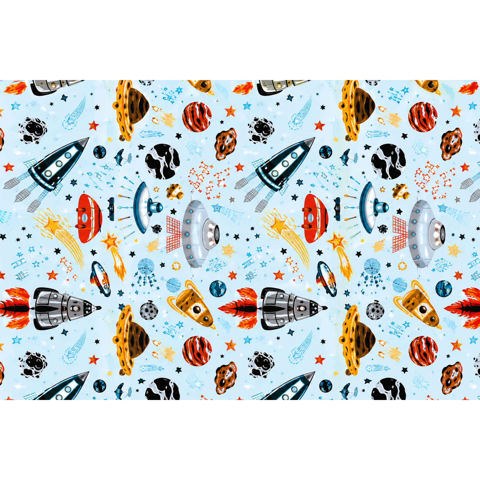 Pibi Space Themed Gift Wrapping Paper 50 x 70 cm Blue/Multicolor