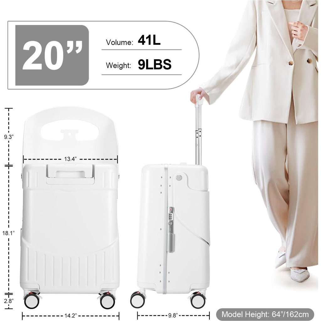 Pipo Kids Ride-On Hard-Shell & Lightweight Cabin Luggage Bag  with 360° Spinner Wheels White Age- 18 Months & Above