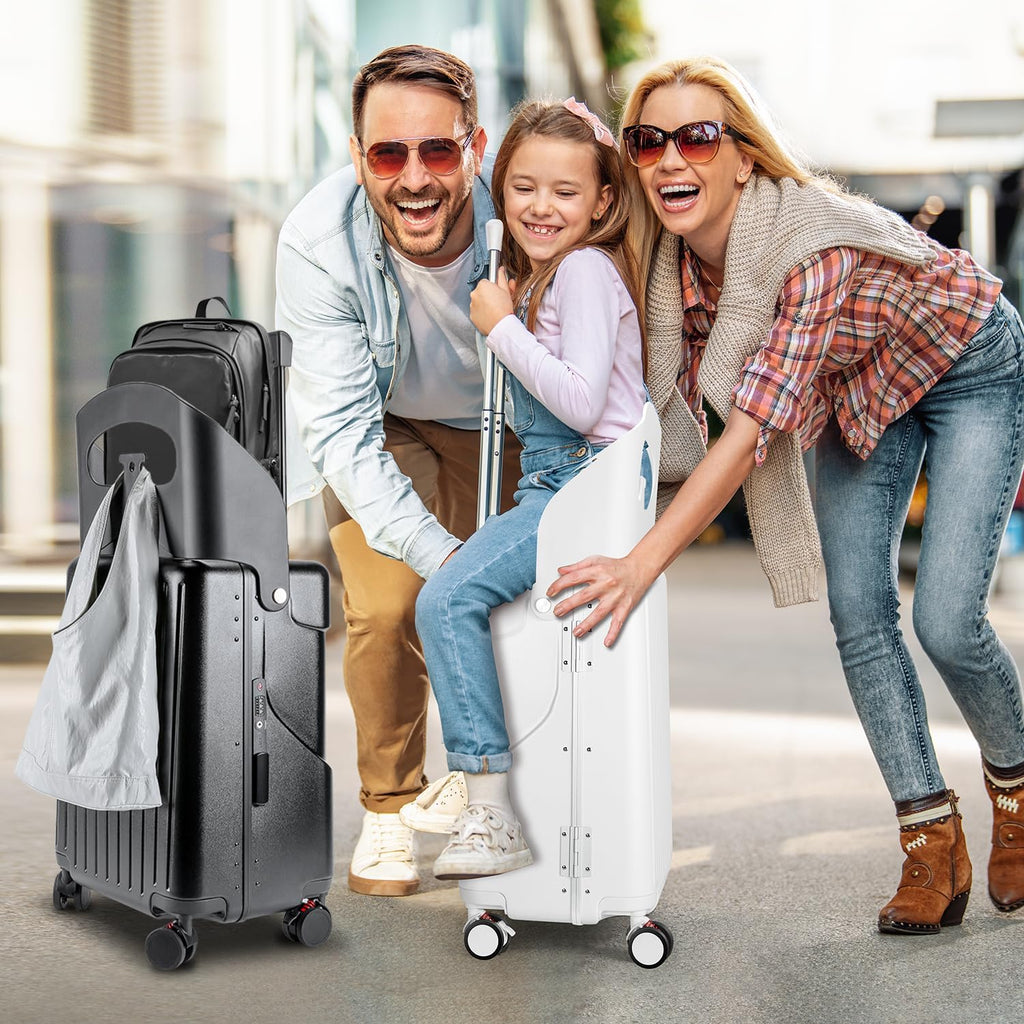 Pipo Kids Ride-On Hard-Shell & Lightweight Cabin Luggage Bag  with 360° Spinner Wheels White Age- 18 Months & Above