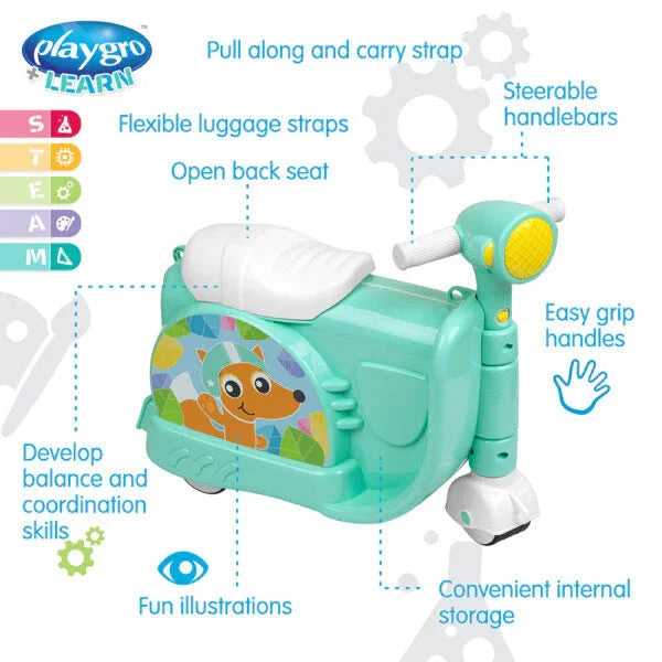 Playgro Ride and Roll Fox Travel Suitcase & Vespa Scooter Ride-On Blue Age- 12 Months upto 5 Years
