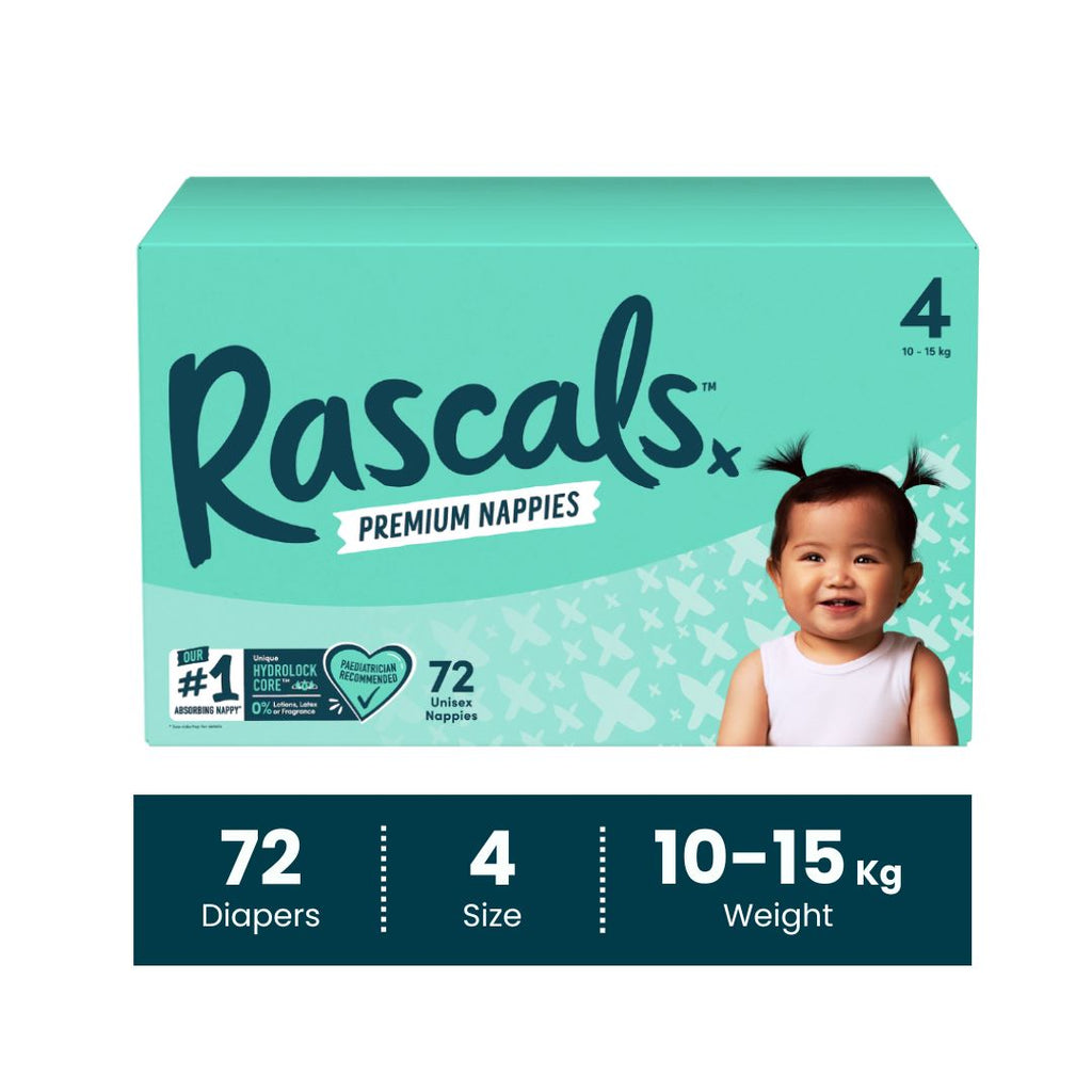 Rascals Premium Baby Tape Diapers Jumbo Box - Size 4, 10-15 kg, 72 Count