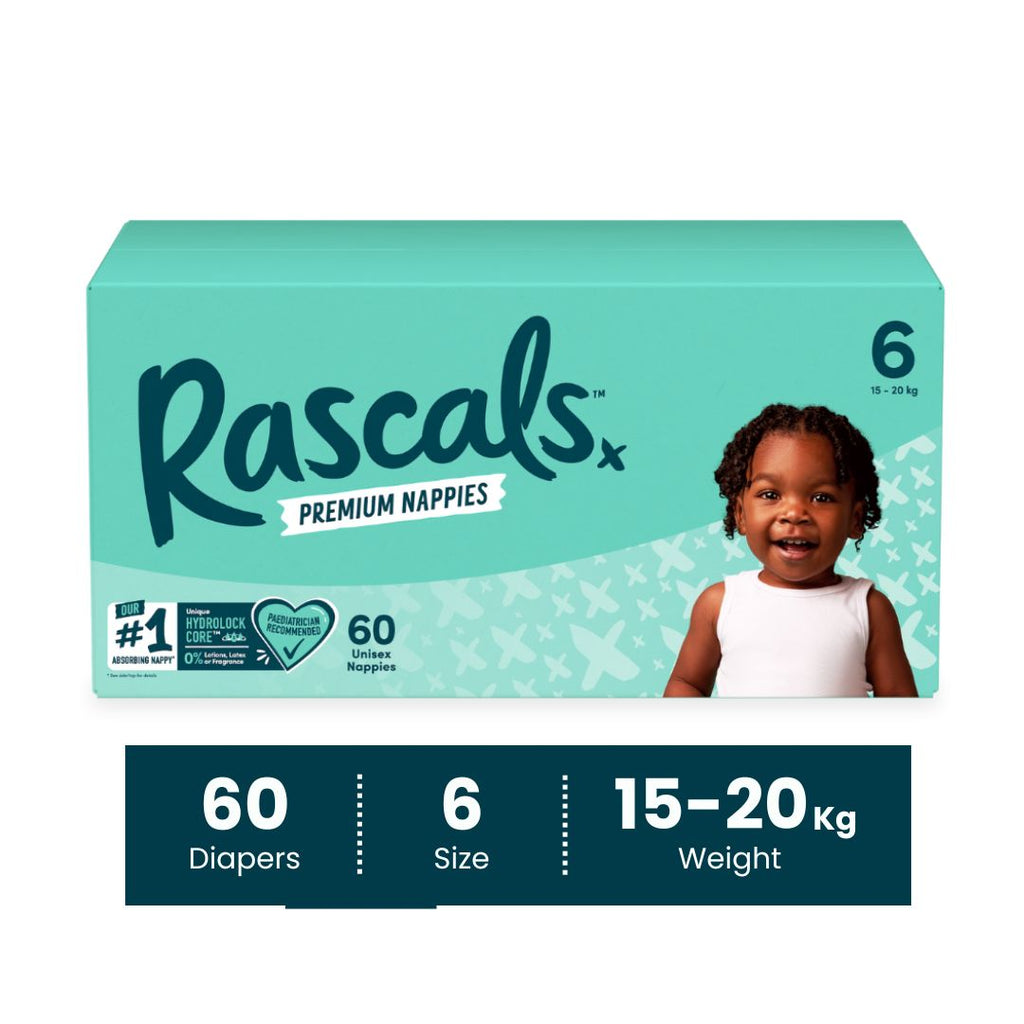 Rascals Premium Baby Tape Diapers Jumbo Box - Size 6, 15-20 kg, 60 Count