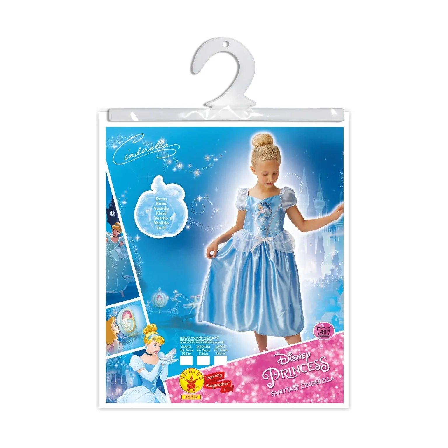 Disney Cinderella Kinderkostüm – Prinzessinnenkleid Mit Glitzer, Größe M (5-6 Jahre)