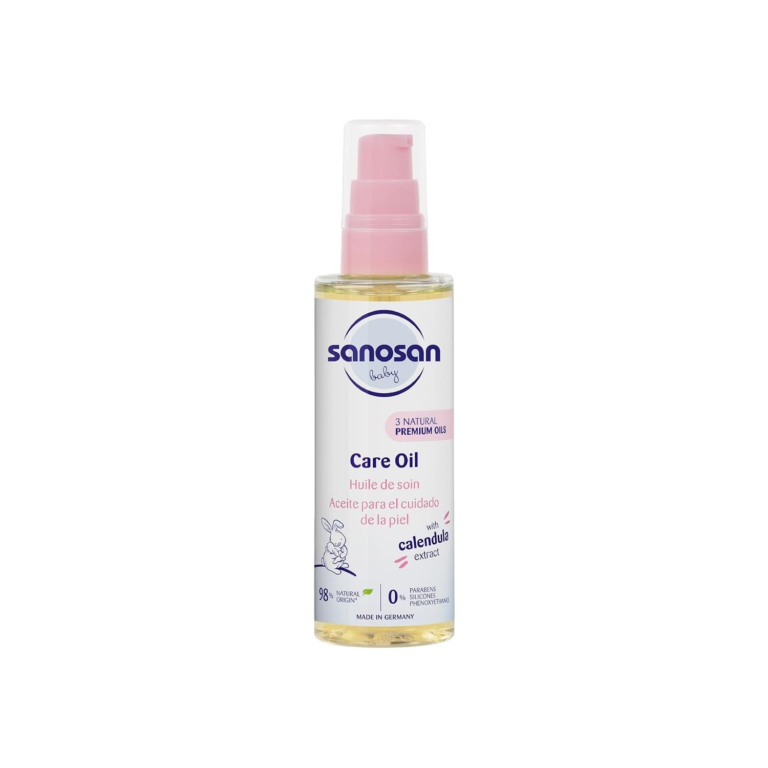 Sanosan Baby Care Oil PET-Bottle with Pump With Almond Oil, Organic Olive oil & Sunflower Seed Oil Biodegradable 100ml Age- Newborn & Above 